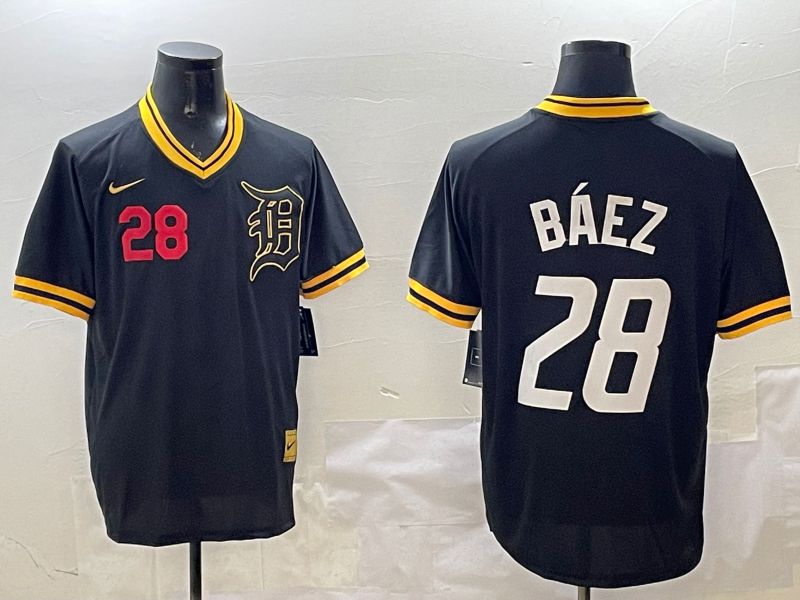 Men Detroit Tigers 28 Baez Black Gold Game 2025 Nike MLB Jersey style 4